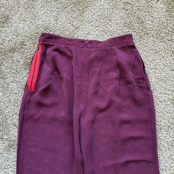 Z Spoke Zac Posen Silk Burgundy Red Pleated Cuff Ankle Straight Leg Trousers - Picture 4 of 12